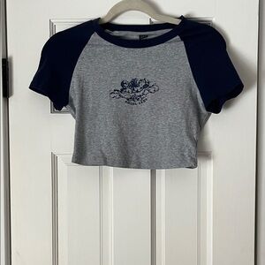 Women’s Baby- Tee Gray and Navy Raglan Top